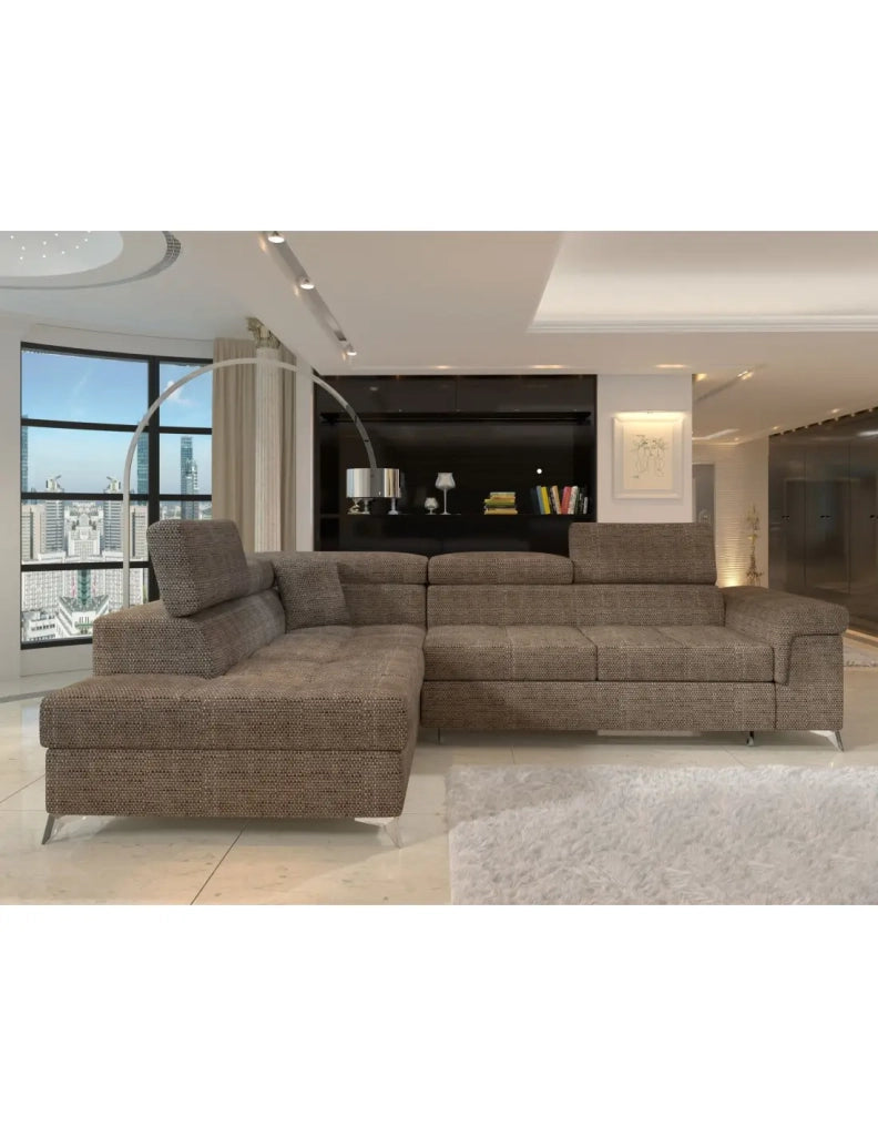 Divano ad angolo trasformabile PALAZZO 4 posti beige – angolo sinistro con 1 cuscino