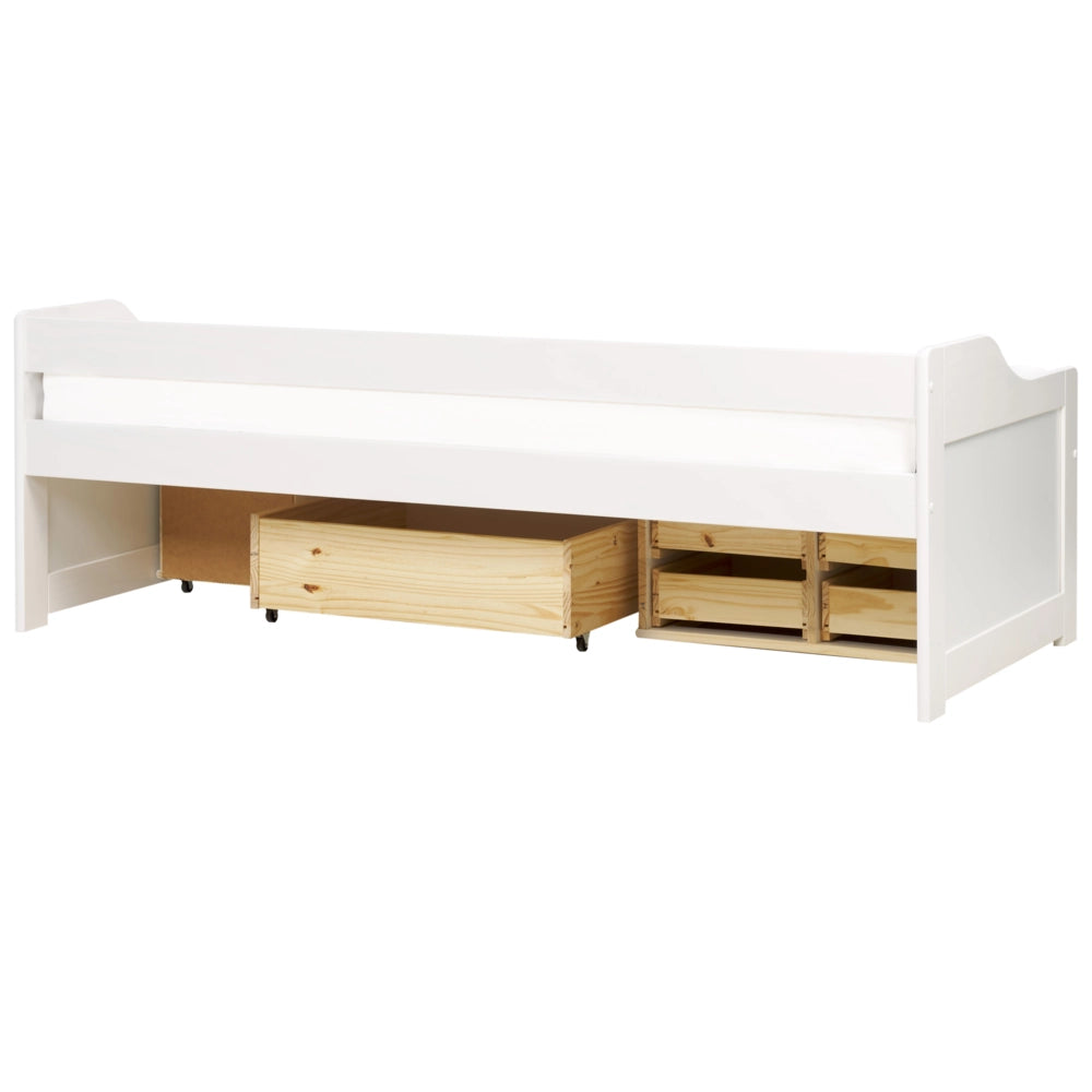 Letto singolo per bambini con contenitore in legno bianco 90 x 200 cm cameretta