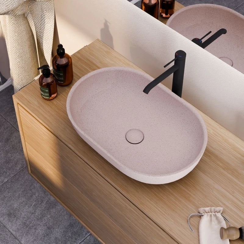 Lavabo da appoggio sabbia ovale rosa 530x350x130 mm senza piletta - Sandstone
