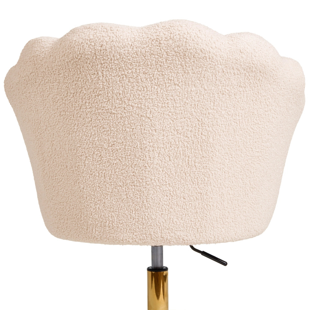 Sedia da Ufficio Girevole Beige Chiaro in Bouclé con Base a Stella Regolabile in Altezza