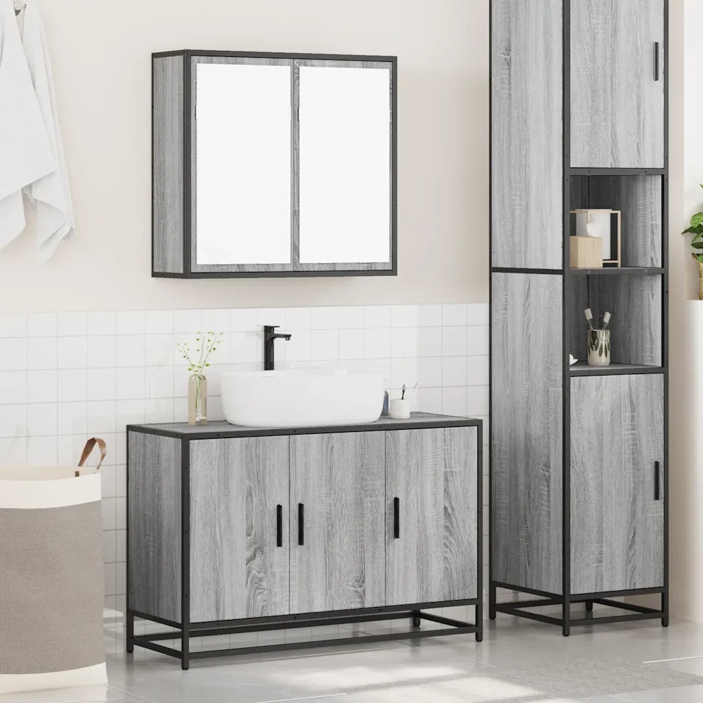 Set Mobili da Bagno 2 pz Grigio Sonoma in Legno Multistrato 3300893
