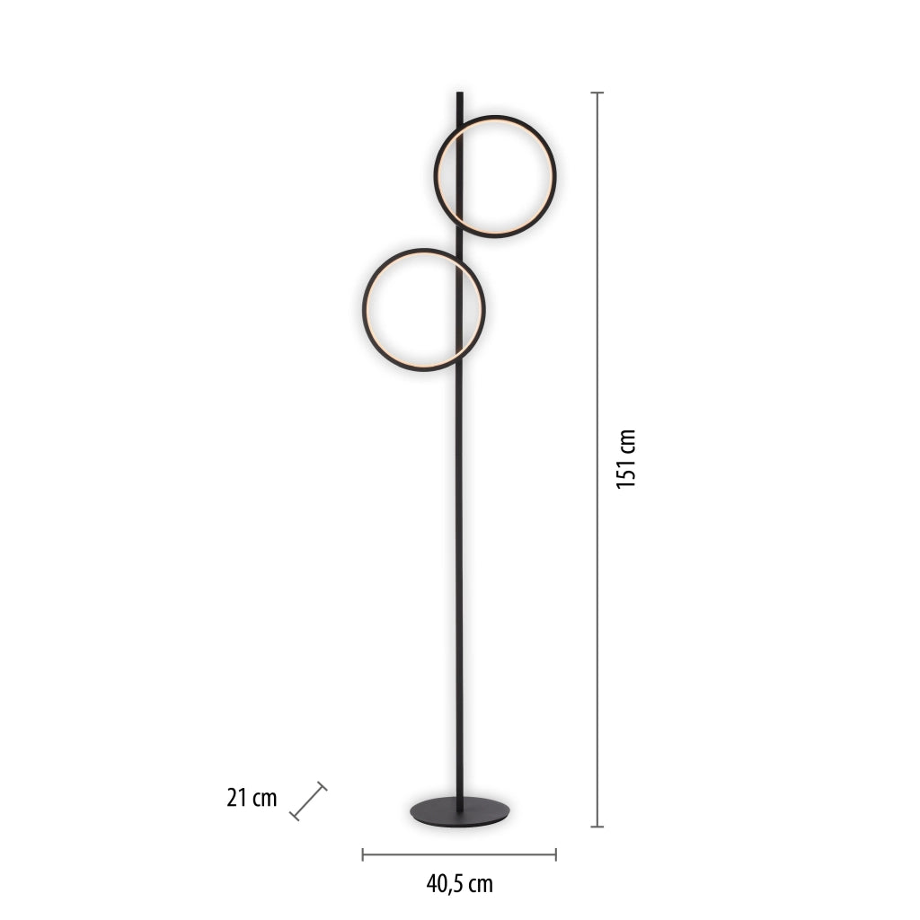 Lampada da terra nera moderna 2 anelli LED 24W Just Light