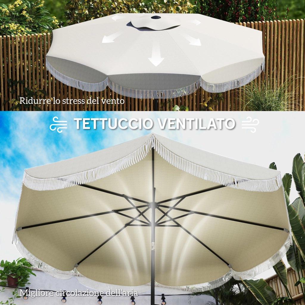 Ombrellone da Giardino Rotondo 2.7x2.4 m con Manovella, in Metallo e Poliestere, Grigio Chiaro