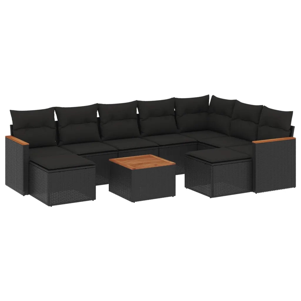 Set Divani da Giardino 10pz con Cuscini in Polyrattan Nero 3226545