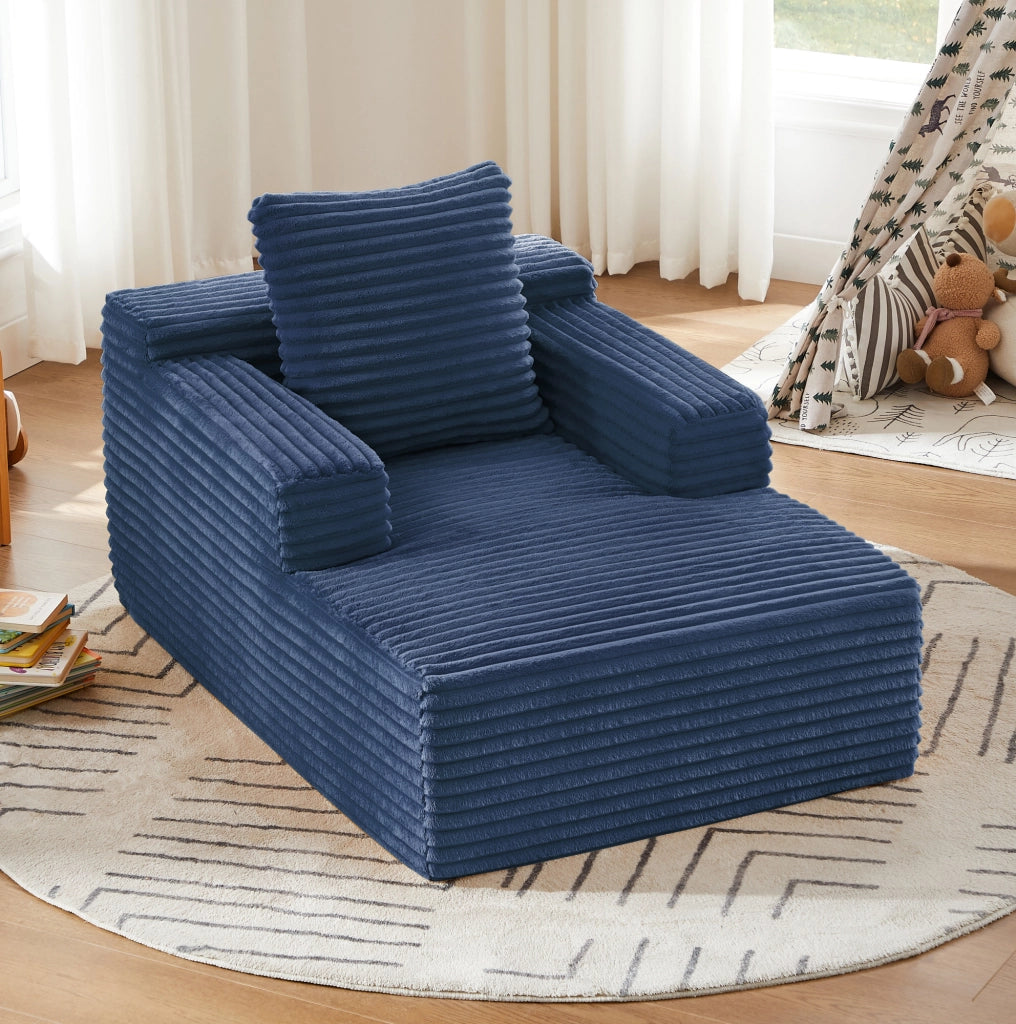Chaise longue in velluto a coste blu senza montaggio