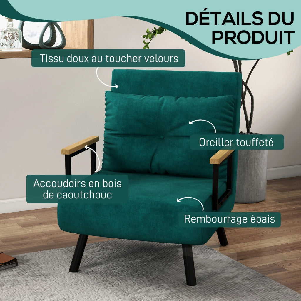 Poltrona letto 1 posto regolabile ¨C zephmum ¨C 63x73x81 cm verde tessuto velluto
