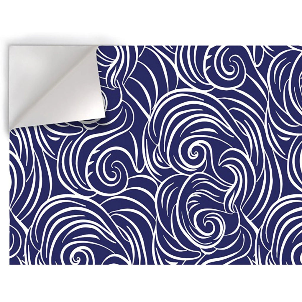 ONDE RICCE - Pellicola stampata adesiva in PVC finitura opaca Misura: 100x1000 cm, Colore: Blu