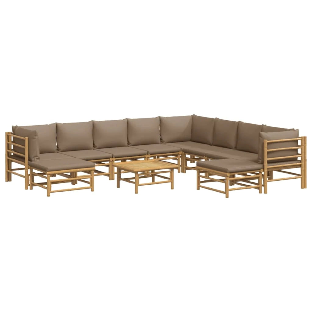 Set di mobili da giardino per esterni 11 pezzi con cuscini bambù color tortora 02_0015458