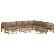 Set di mobili da giardino per esterni 11 pezzi con cuscini bambù color tortora 02_0015458