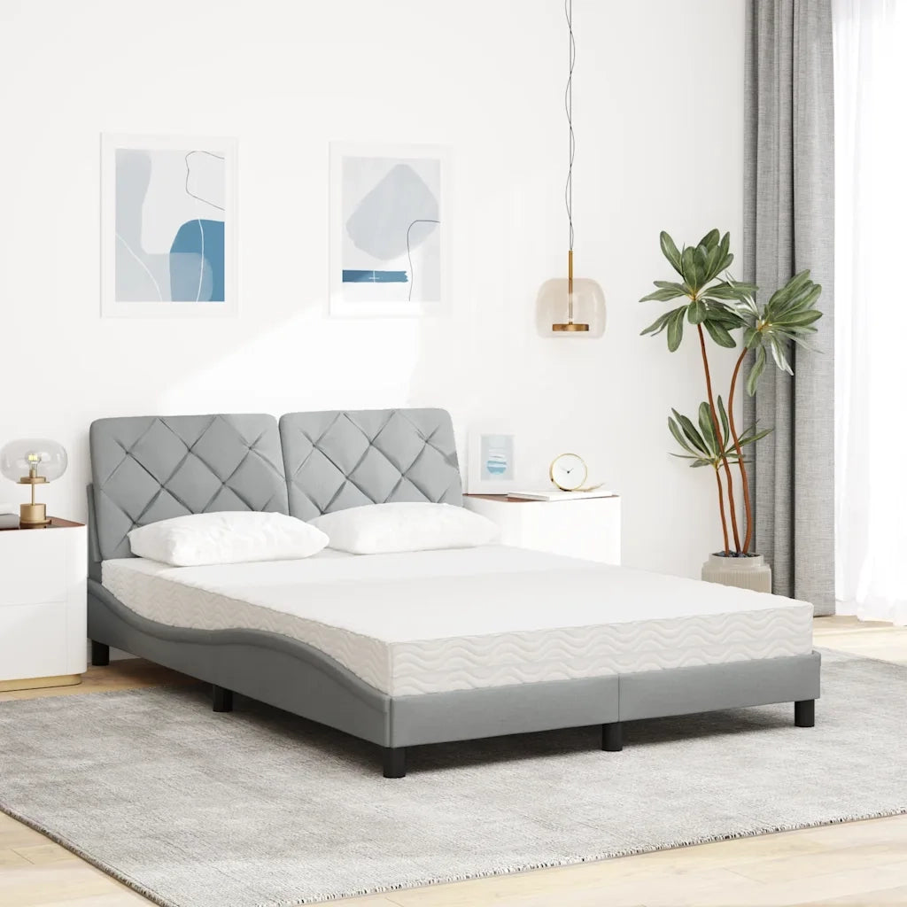 Letto con Materasso Grigio Chiaro 140x190cm Tessuto
