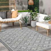 Tapijt esterno, resistente alle intemperie, 160 x 230 cm, balcone, inverno, campeggio, casa, boho, grigio, fiore, pavimento esterno per terrazza, lavabile, esterno, antiscivolo, per dentro e fuori.