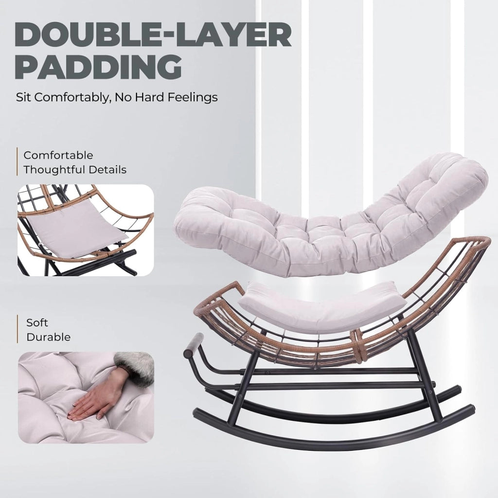 Sedia a dondolo grande con cuscino extra spesso, comoda seduta lounge per interni ed esterni, soggiorno, terrazza, giardino, veranda (beige)