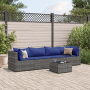 Set Divani da Giardino 5 pz con Cuscini in Polyrattan Grigio