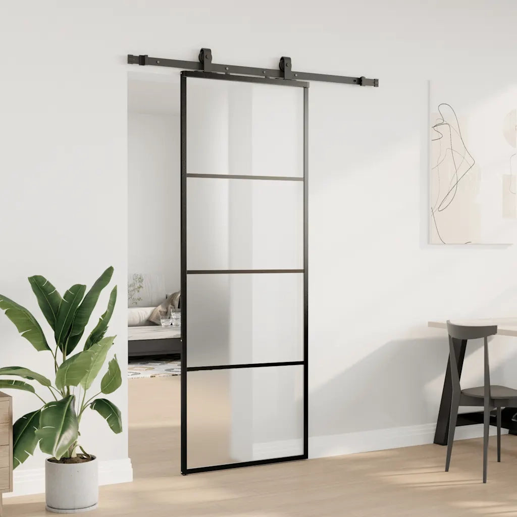 Porta Scorrevole con Ferramenta Nera 76x205 cm in Vetro ESG 3375907