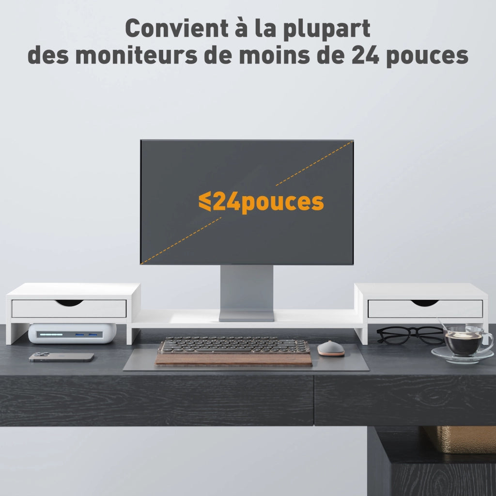 Supporto monitor regolabile con 2 cassetti per scrivania ¨C zephmum ¨C 60-116 cm
