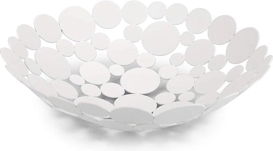 Scaletta rotonda bianca di ferro, moderno vassoio per frutta, decorativo, per la conservazione di pane, verdure, in cucina, soggiorno, tavola da pranzo, diametro 30 cm