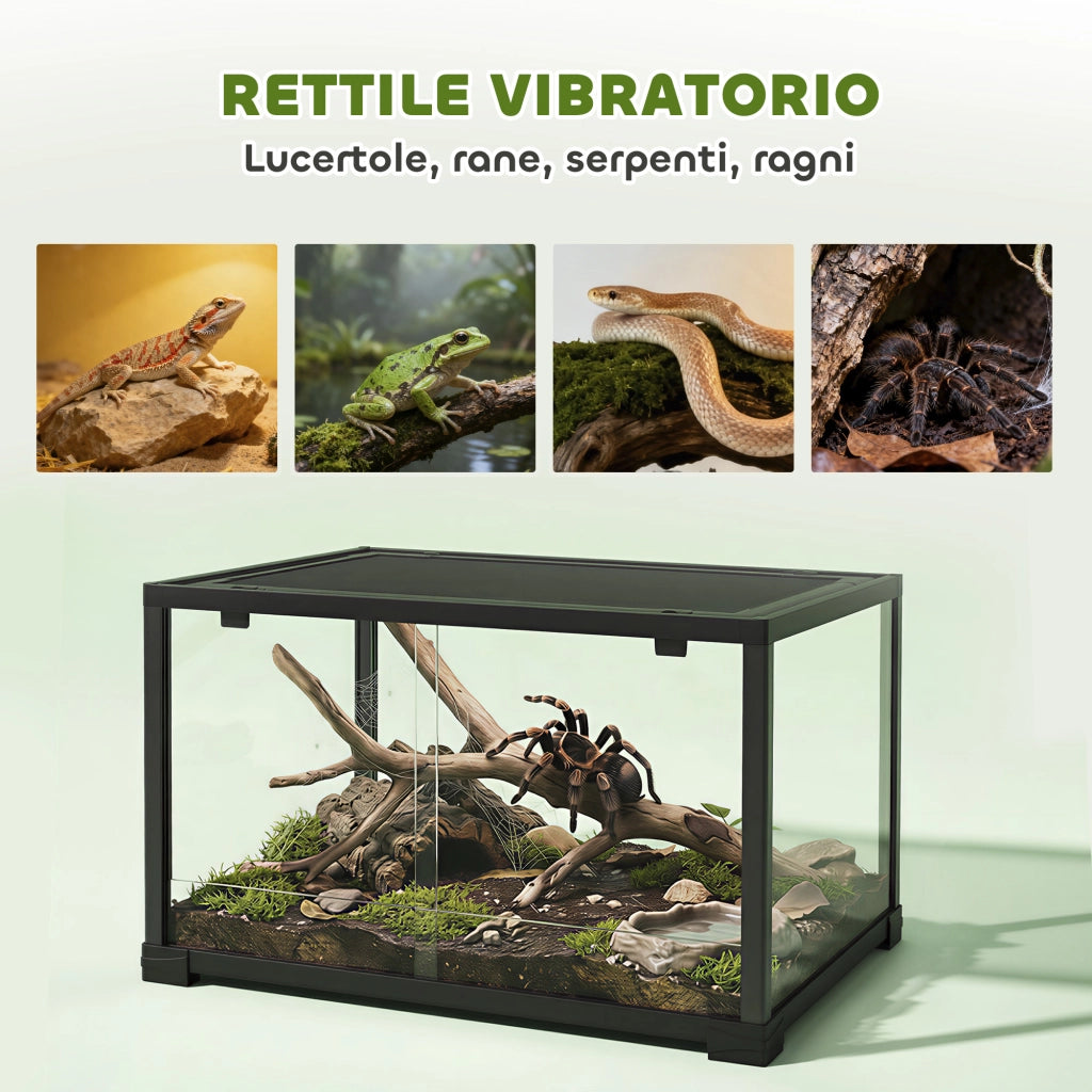 Rettilario Rialzato 60x45x32 cm con Doppia Serratura e Pareti in Vetro Nero