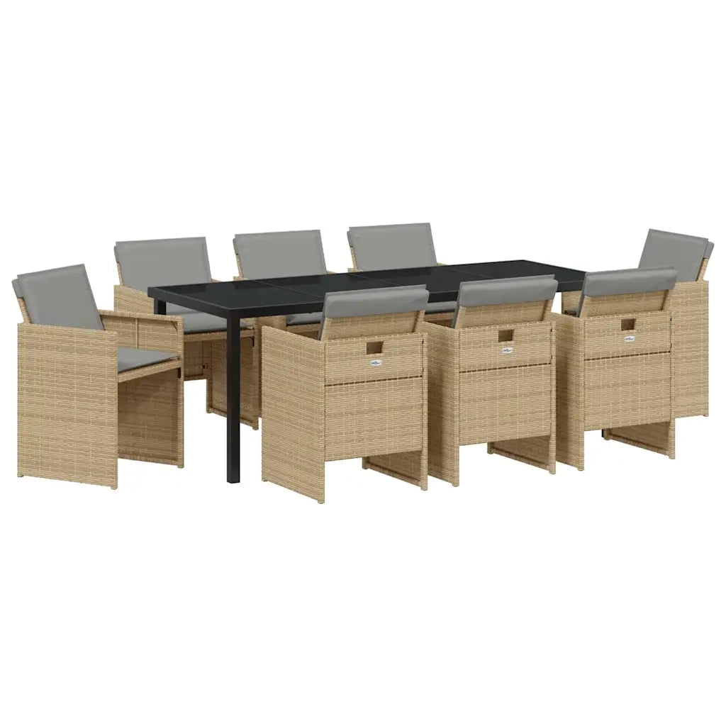 Set da Pranzo per Giardino 9 pcs Beige polyrattan 3380616