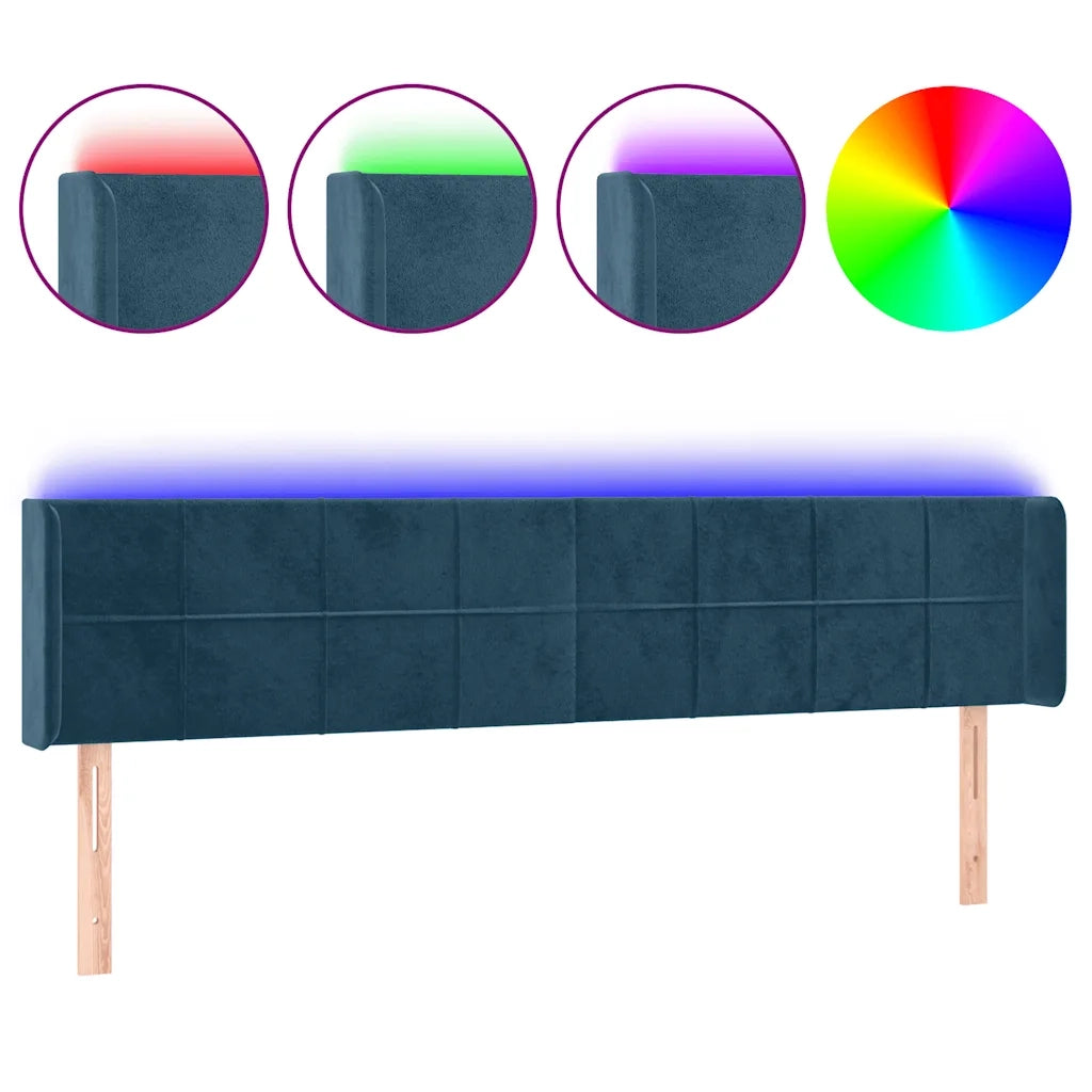 Testiera a LED-Testata con LED Blu Scuro 203x16x78/88 cm in Velluto 774574