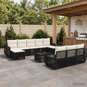 Set Divano da Giardino 11 pz Nero e Bianco Crema polyrattan 3435553