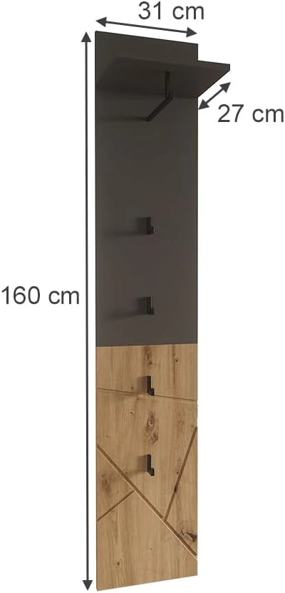 Appendiabiti da parete Irma, Antracite/Artisan, 31 x 160 cm, adatto per riporre e organizzare nell’ingresso