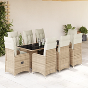 Set da BistrÃ² da Giardino 9 pz con Cuscini Beige in Polyrattan
