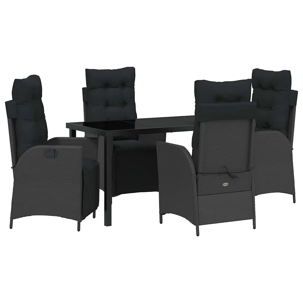 Set da Pranzo per Giardino con cuscino 5 pcs Nero polyrattan 3380535