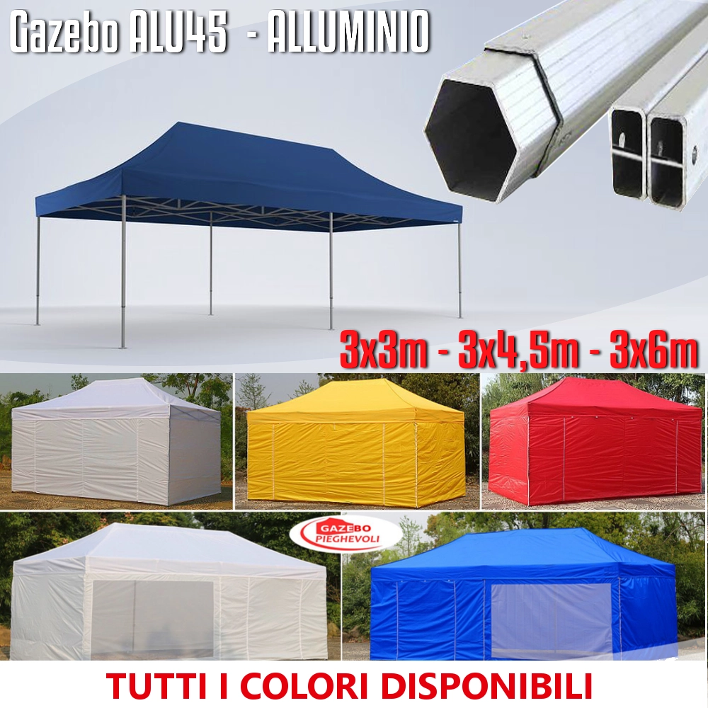 Gazebo 3x6 m nero SENZA laterali pieghevole alluminio piantone esagonale 45mm portatile estendibile richiudibile estensibile acciaio per fiere eventi stand chiosco tenda tendone mercato mercatino