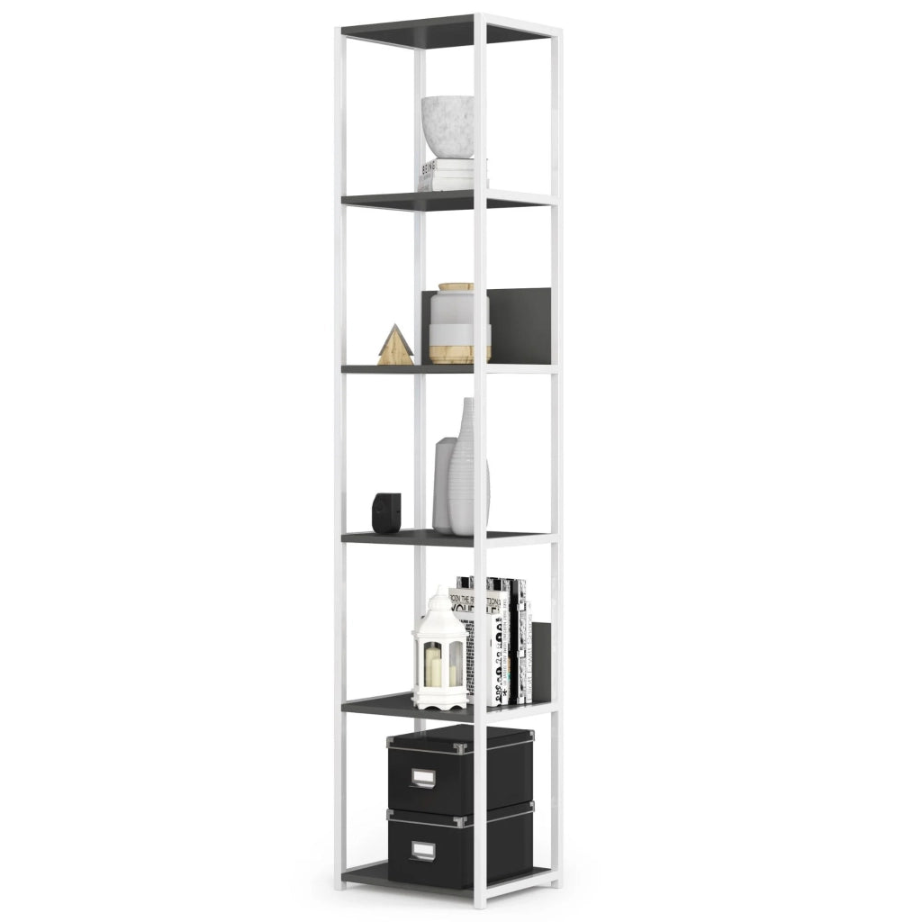 Scaffale stilo loft con ripiani in legno 40 cm Bianca 40 cm inserto frontale Grigio 40x32x192 cm