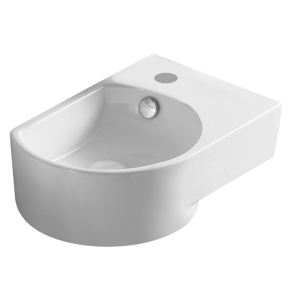 Lavabo 40,5x27 ad installazione sospesa su lato sinistro con foro rubinetteria e troppo pieno