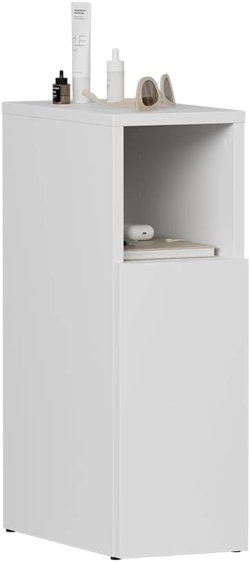 Comodino camera da letto Enton, Bianco, 20 x 59.5 cm con 1 porta, adatto come superficie d'appoggio accanto al letto