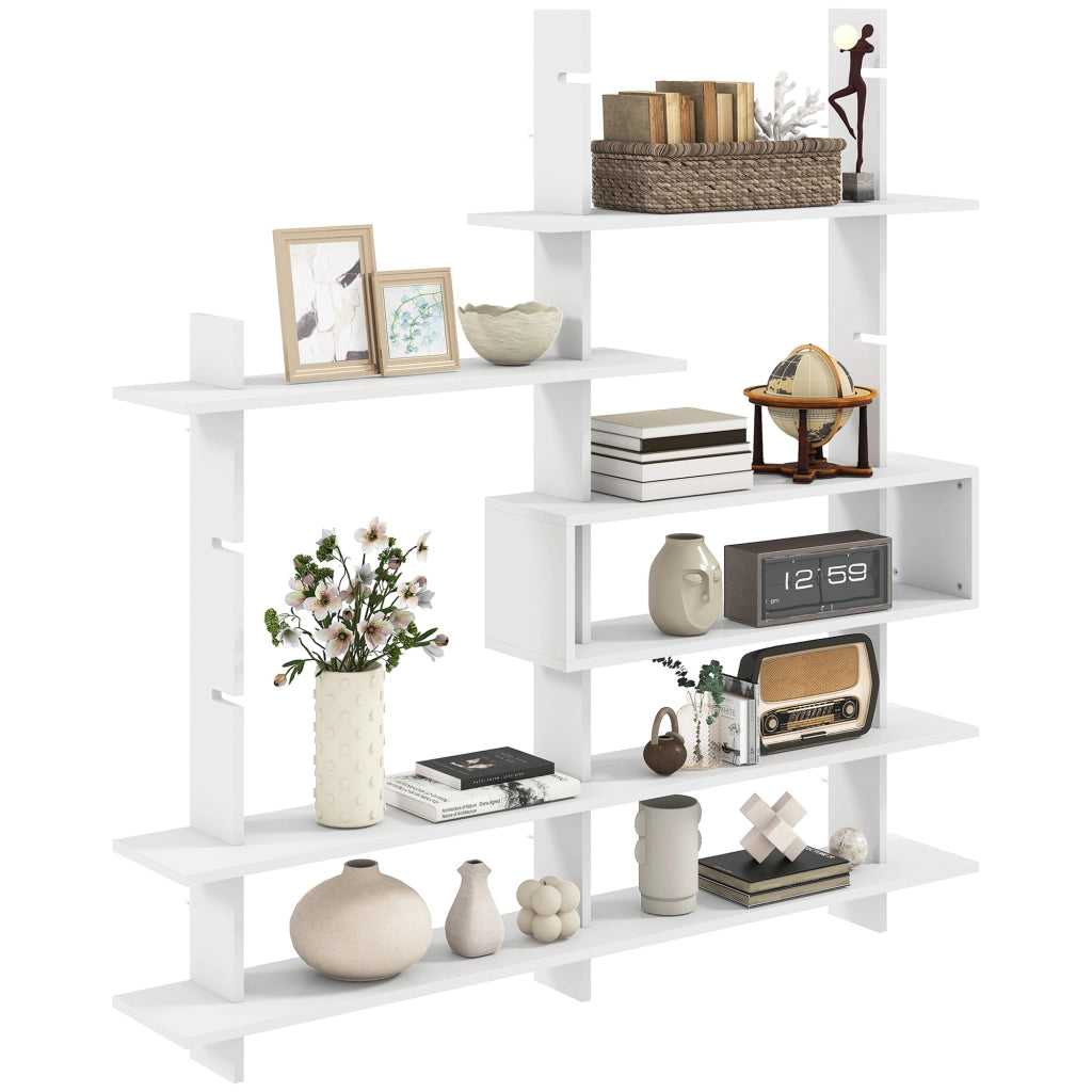 Libreria da Parete Geometrica con 4 Ripiani e Cella Centrale 136x20x140 cm Bianca