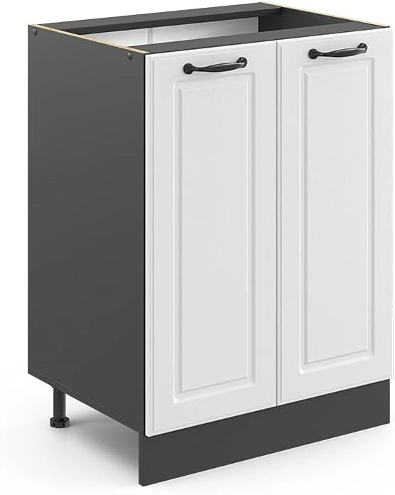 Mobiletto base cucina R-Line, Bianco casa di campagna, 60 cm senza piano di lavoro, per la libera combinazione all'interno di sistemi cucina modulari