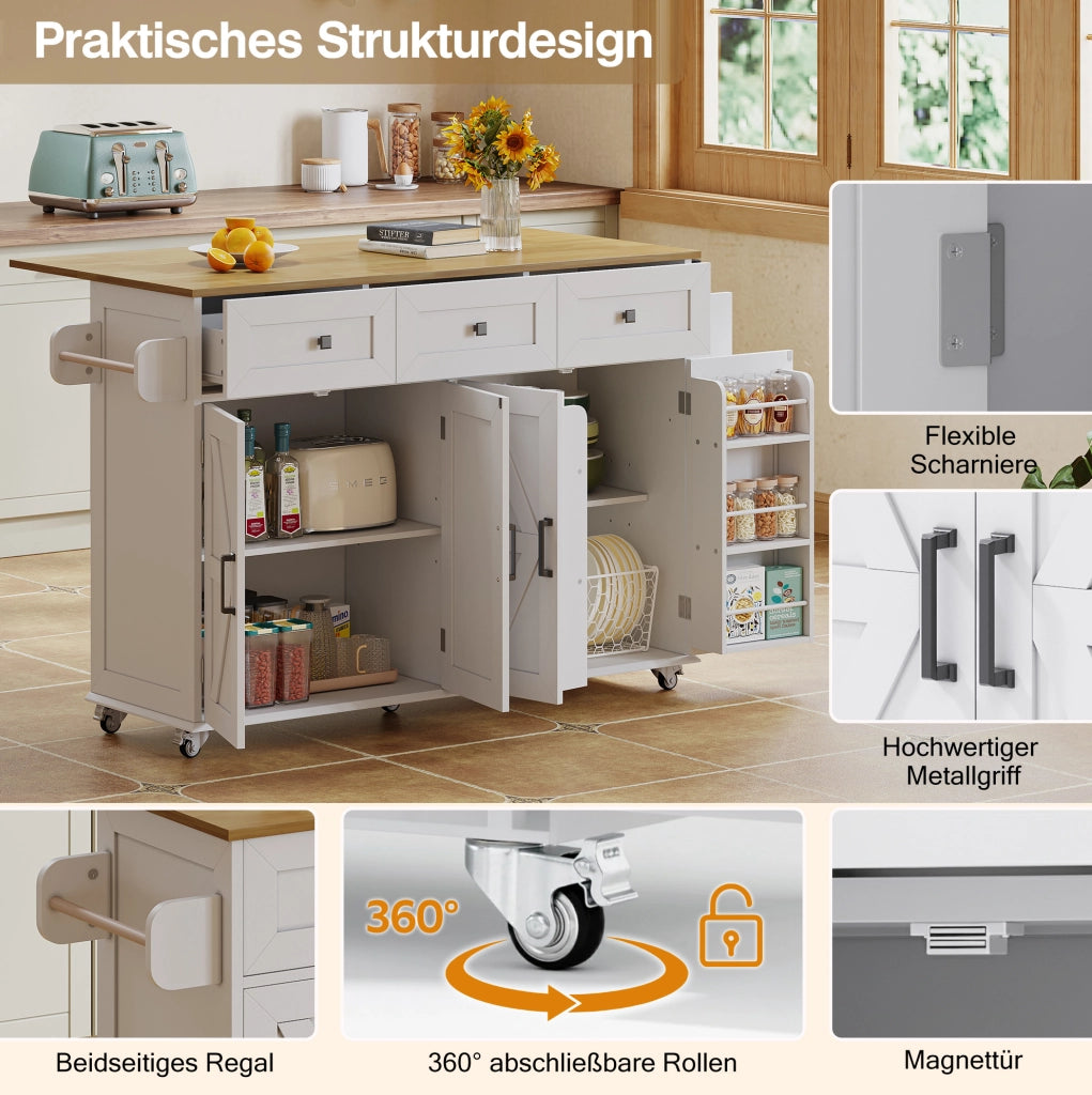 Isola da cucina mobile con piano pieghevole 140x43(70)x90,5 cm