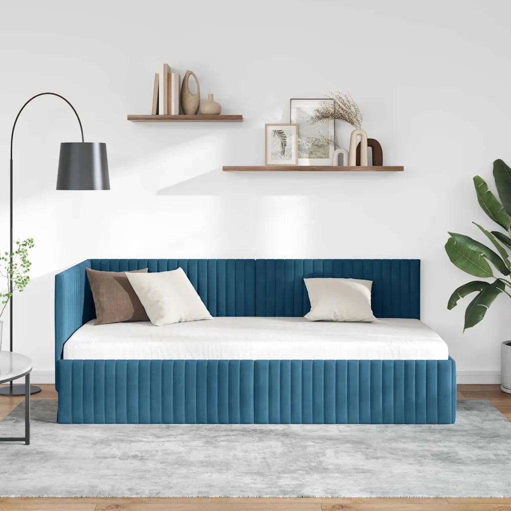 Cornice del letto ad angolo Blu 90 cm x 190 cm Velluto 42016255
