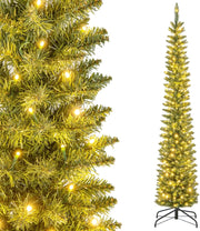 Albero di Natale Artificiale 150/180/210 cm, Albero di Natale con Luci LED Incorporate, 296/390/499 Punte dei Rami, Christmas Tree in PVC, Base in Metallo, per Casa, Negozio, Feste (L)