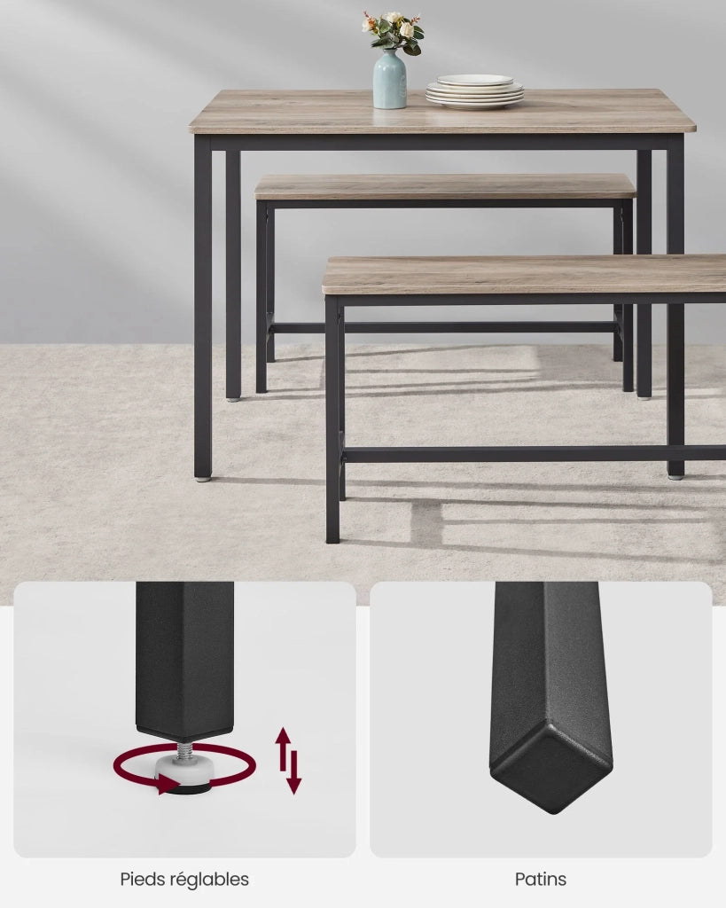 Set tavolo da pranzo e panca 110 x 70 x 75 cm tavolo 2 panche struttura in acciaio per cucina sala da pranzo soggiorno marrone grigio 12_0005427