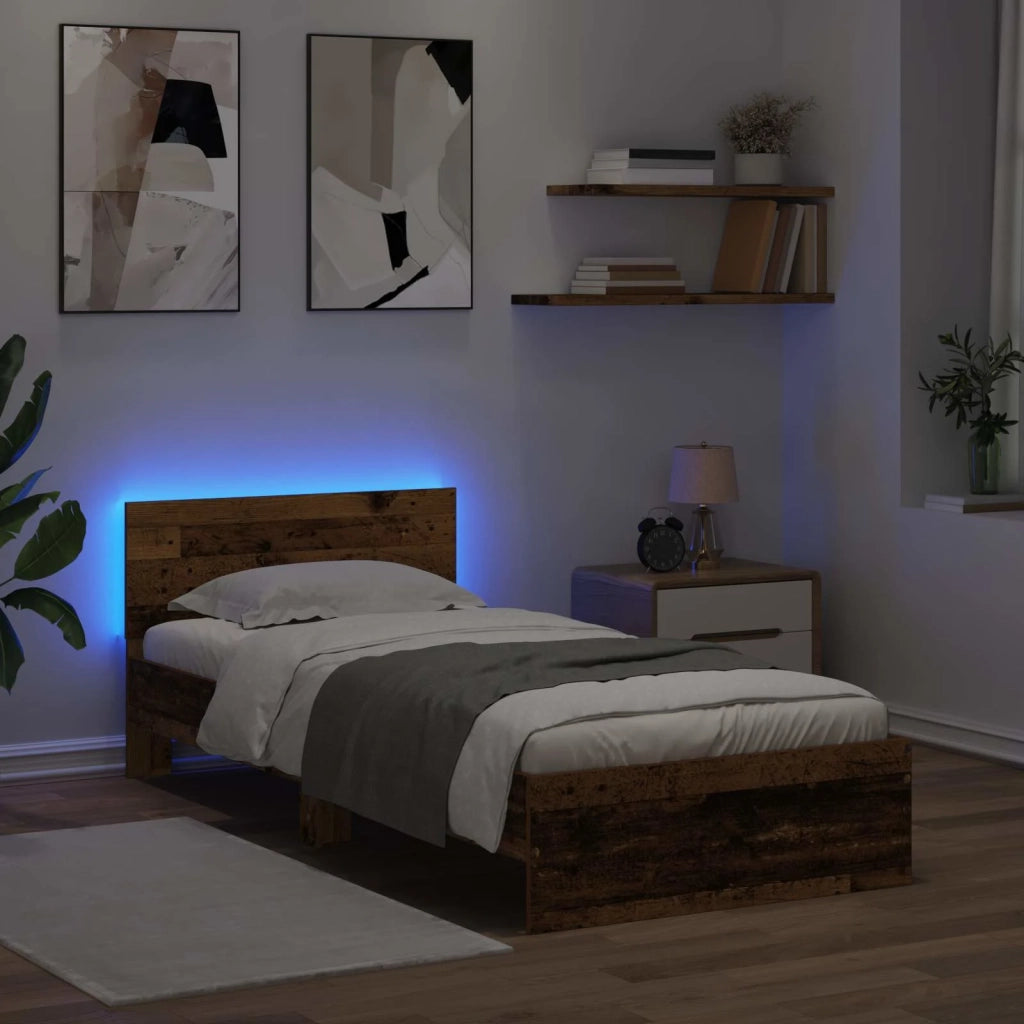 Letto con LED Legno antico 80 x 200 cm Legno ingegnerizzato