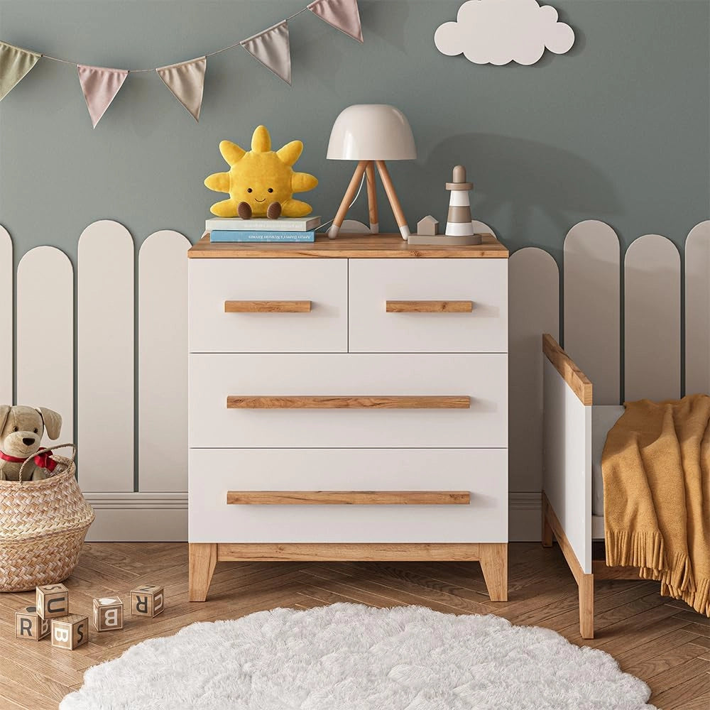 Cassettiera per camera da letto Malia, Bianco/Artisan, 80 x 88 cm con 4 cassetti, per riporre e combinabile con mobili Malia