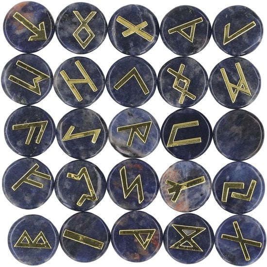 Set di Rune - 25 Pietre Cristalline - Incise con Lettere d'Oro - Cristallo Naturale - Spirituale - Ideale per Amici - Pietre di Rune