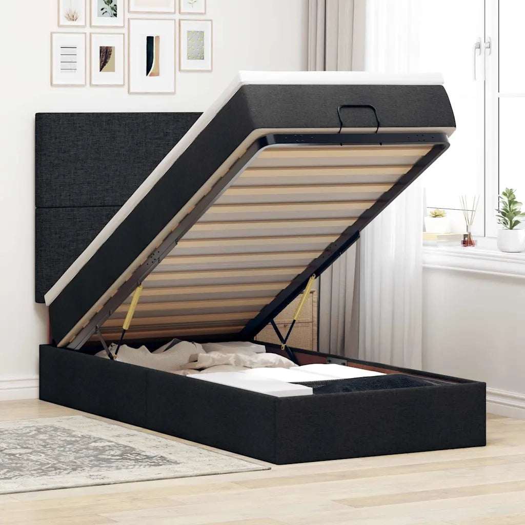 Struttura Letto Pouf con Materasso Nero 100x200 cm in Tessuto 3313901