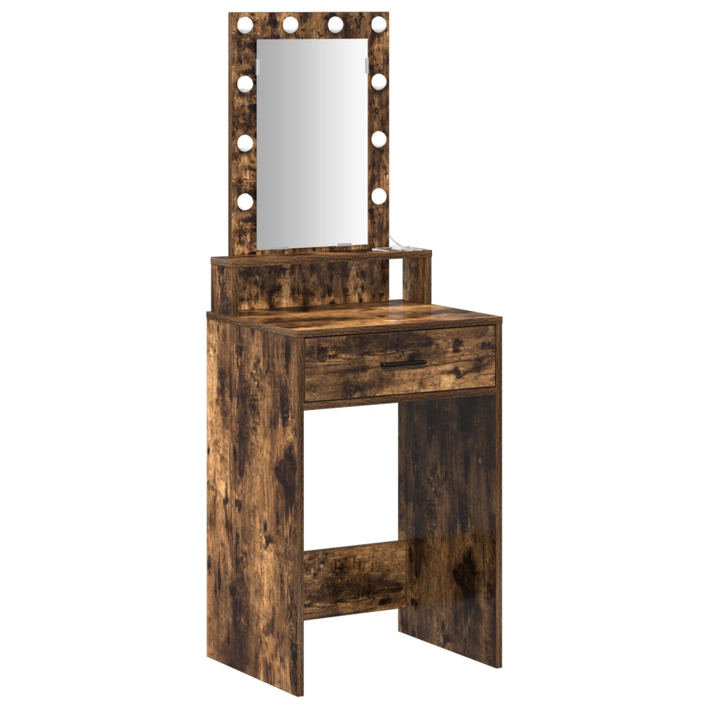 Tavolo da trucco con luci LED Rovere affumicato 50x41x140 cm