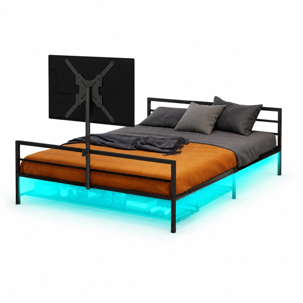 Letto gaming con supporto regolabile e LED in ferro nero