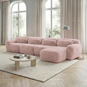 Divano Angolare 4 Posti con Chaise Longue ¨C MINIMAL ¨C Velluto Rosa, Cuscini Inclusi