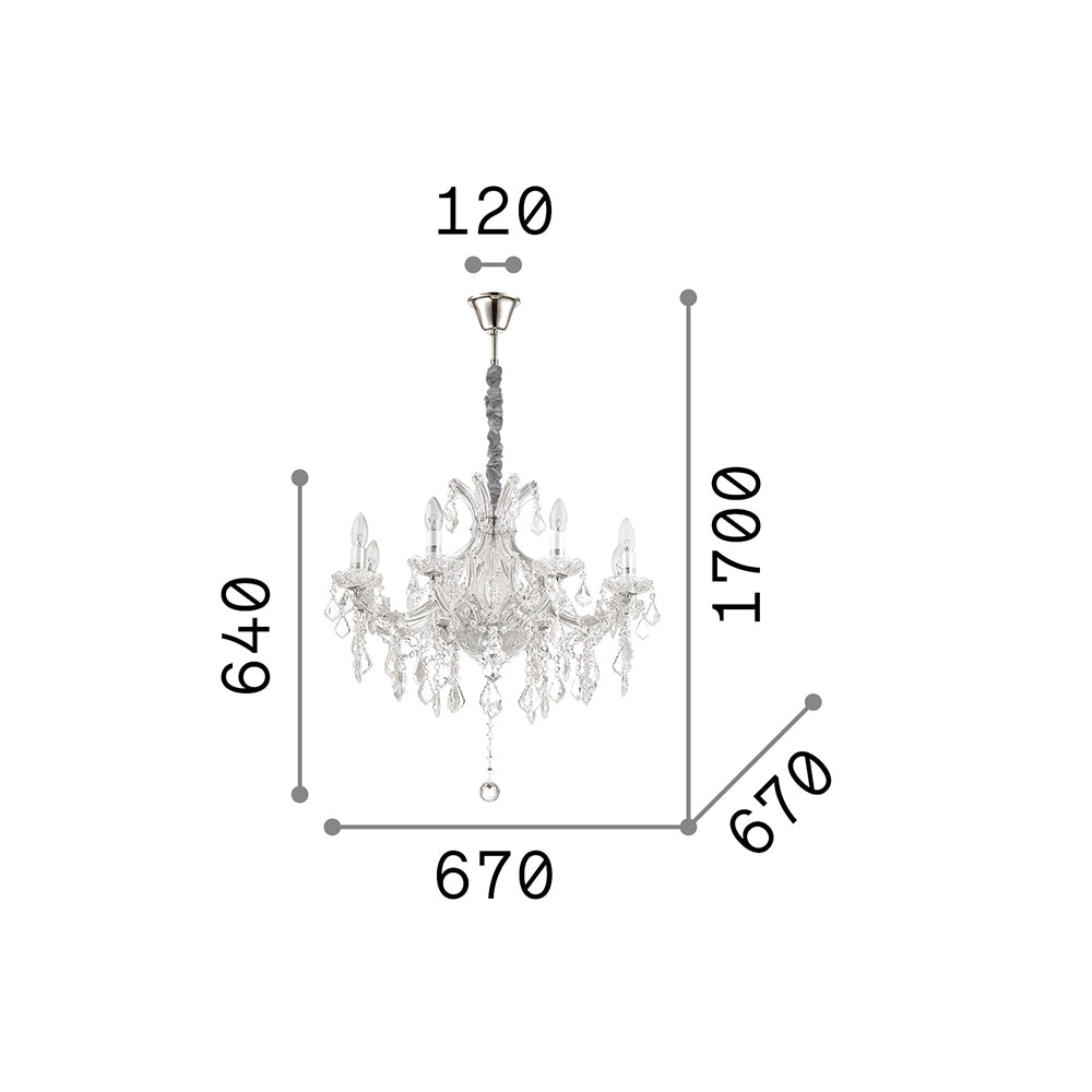 Lampadario Classico Napoleon Metallo-Cristallo Cromo 8 Luci E14