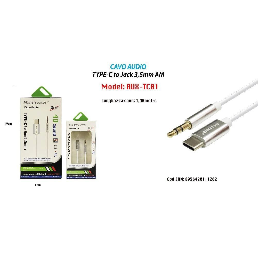 Trade Shop - Cavo Adattatore Audio Cuffie Aux Jack 3,5mm Maschio A Type-c Maxtech Aux-tc01 -