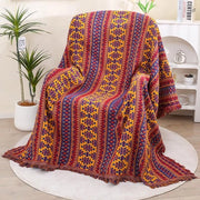 Deken Boho, con pennello, stile etnico, reversibile, coperta in cotone doppia faccia, 130 x 180 cm, adatto come coperta per divano, coperta per letto, coperta per poltrona e anche come coperta per divano.
