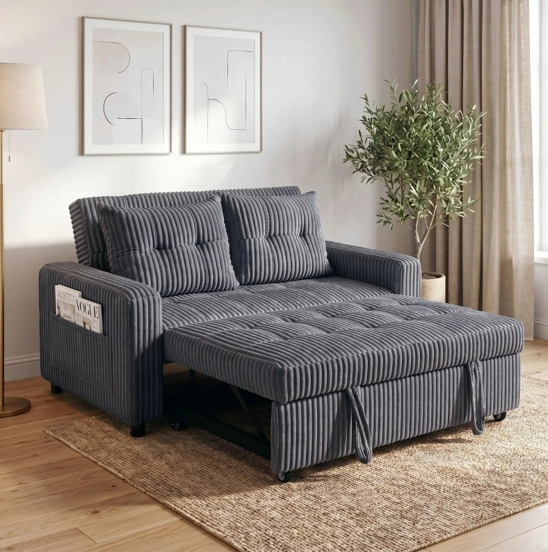 Divano letto 3 in 1 in velluto a coste grigio scuro con schienale regolabile