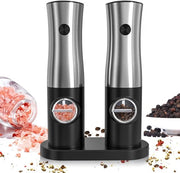 Set di macinazione del sale e del pepe elettrico caricabile - luce LED - regolazione della consistenza - contenitore in acciaio inossidabile - nero - set a 2 pezzi