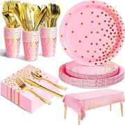 Set di servizio da tavola per bambini - 141 pezzi - colore rosa - servizio da 20 ospiti - piatti, tovaglioli e posate in carta
